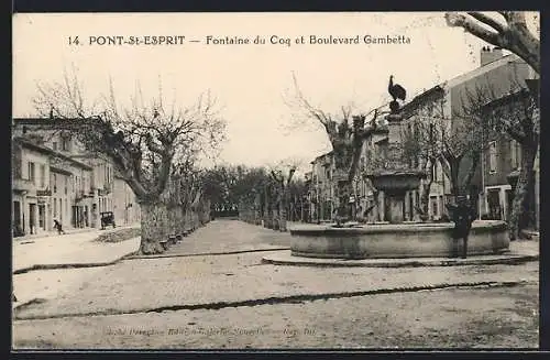 AK Pont-St-Esprit, Fontaine du Coq et Boulevard Gambetta