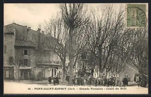 AK Pont-Saint-Esprit /Gard, Grande Fontaine, Cours du Midi