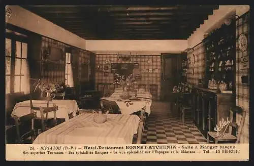 AK Biriatou, hôtel-restaurant Bonnet-Atchenia, salle à manger basque