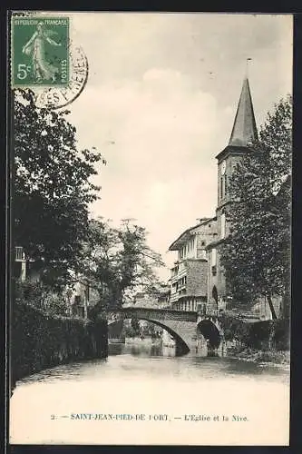 AK Saint-Jean-Pied-de l`Ort, L`Eglise et la Nive