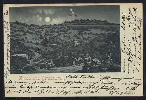 Mondschein-Lithographie Jerusalem, Der Oelberg bei Nacht