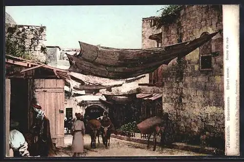 AK Jerusalem, Strassenscene mit Verkäufern und Bauern, Street scene, Scene de rue