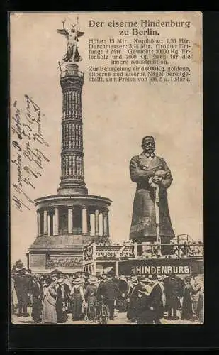 AK Berlin, Der eiserne Hindenburg an der Siegessäule, Nagelung zur Kriegshilfe