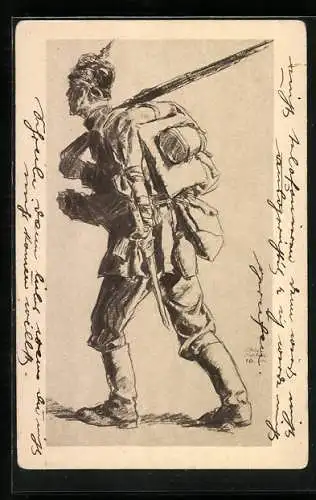 Künstler-AK sign. Carl Marr: Infanteriesoldat in Uniform mit Gewehr