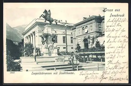 AK Innsbruck, Leopoldsbrunnen mit Stadttheater