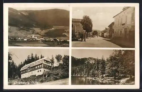 AK Ulrichsberg /O.Oe., Strassenpartie am Friedhof, Seepartie, Gesamtansicht