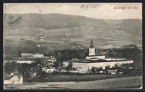 AK Schlägl /Ob.-Oe., Ortsansicht mit dem Stift