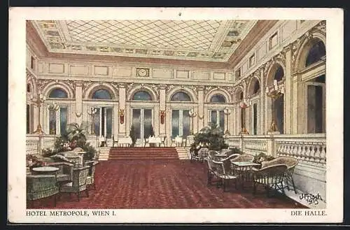 Künstler-AK Wien, Hotel Metropole, Halle