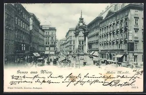 AK Wien, Hoher Markt mit Geschäften und Brunnen