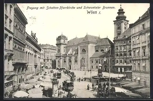 AK Wien, Freyung, Schotten-Pfarrkirche und Schwantaler Brunnen