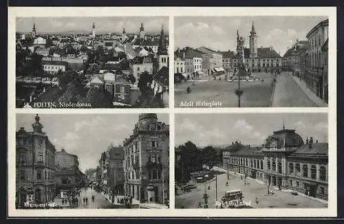 AK St. Pölten, Panorama, platz, Kreinserstrasse und Reichsbahnhof