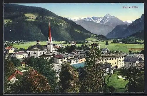 AK Zell a. Ziller, Ortsansicht mit Kirche