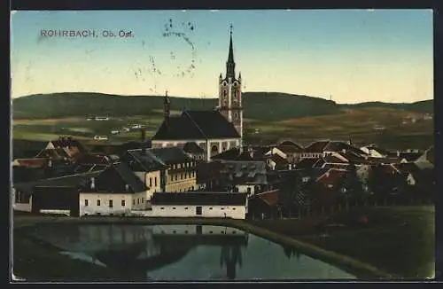 AK Rohrbach /Ob. Öst., Ortsansicht mit Kirche