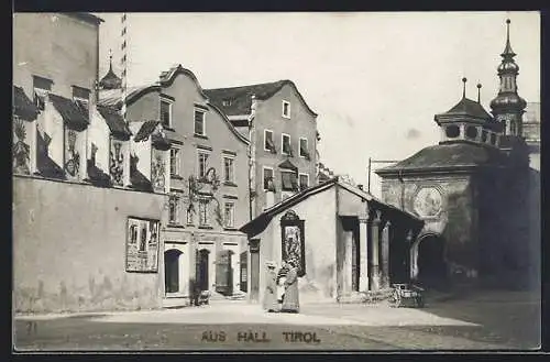 AK Hall /Tirol, Strassenpartie mit Kirche