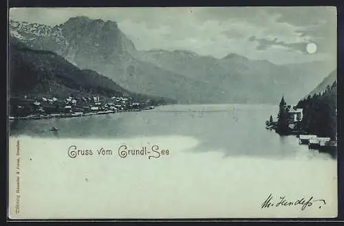 Mondschein-AK Grundlsee, Ortsansicht