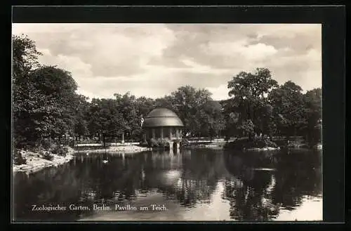 AK Berlin, Zoologischer garten, Pavillon am Teich