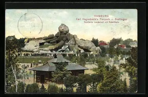 AK Hamburg-Stellingen, Hagenbecks Tierpark, Nordische Landschaft mit Rutschbahn