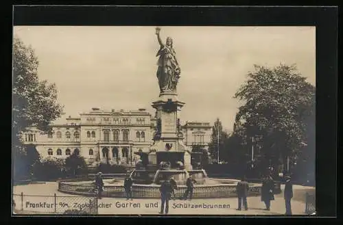 AK Frankfurt a. M., Zoologischer Garten und Schützenbrunnen