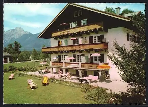 AK Grossgmain bei Salzburg, Die Pension Schönblick mit Terrasse und Garten