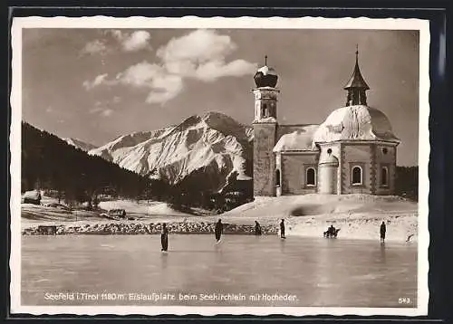 AK Seefeld i. Tirol, Eislaufplatz beim Seekirchlein mit Hocheder