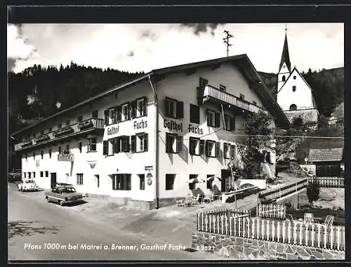 AK Pfons bei Matrei, Der Gasthof Fuchs und die Kirche