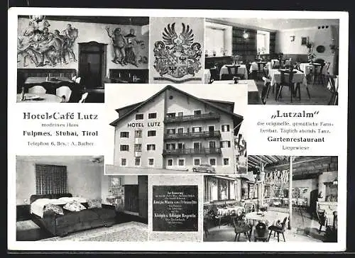 AK Fulpmes, Hotel-Café Lutz von aussen und innen