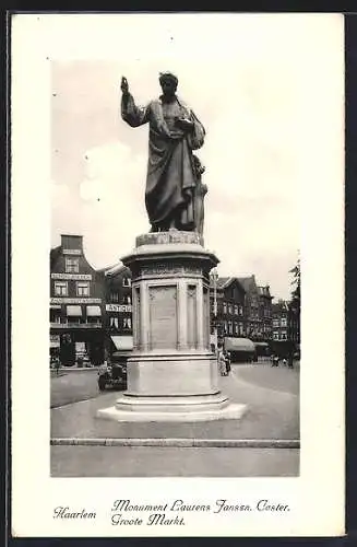 AK Haarlem, Groote Markt & Monument Laurens Janszn. Coster.