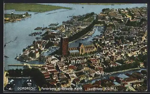 AK Dordrecht, Panorama mit Groote Kerk, Luftaufnahme