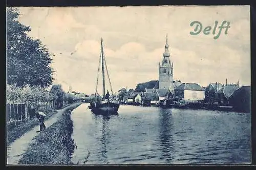 AK Delft, Schiffskutter auf dem Kanal