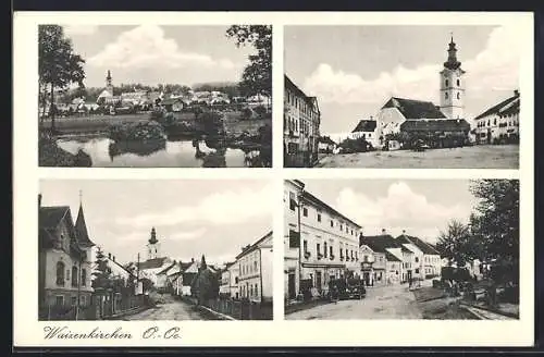 AK Waizenkirchen, Platz mit Kirche, Strassenpartie im Ort, Ortsansicht