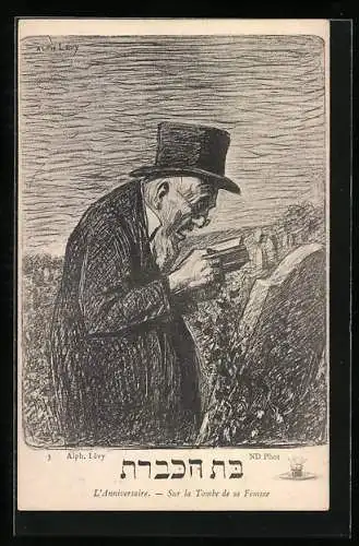 Künstler-AK Alter Jude am Grab seiner Frau