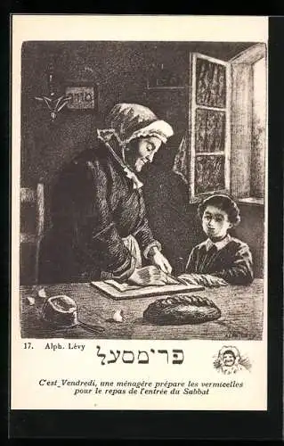 Künstler-AK Jüdin bereitet das Sabbat-Mahl zu