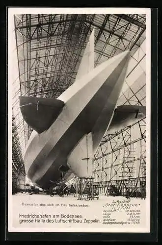 AK Friedrichshafen am Bodensee, Grosse Halle des Luftschiffbau Zeppelin, Luftschiff Graf Zeppelin LZ 127