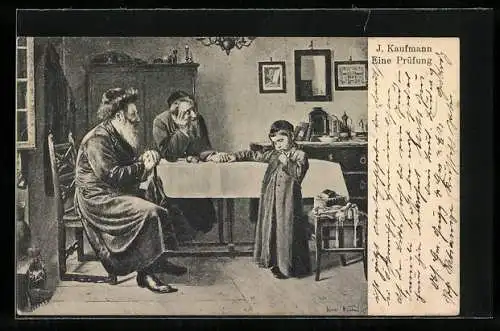 Künstler-AK Jüdischer Junge bei einer Prüfung vor dem Rabbi