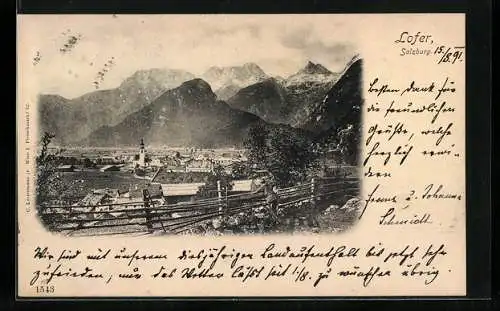 Vorläufer-AK Lofer, 1891, Ortsansicht gegen die Berge