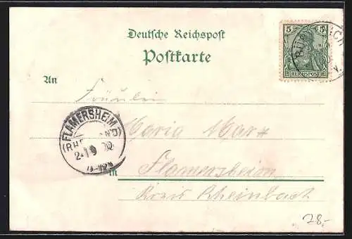 Lithographie Bürvenich, Gasthaus zur Post, Villa Nagelschmidt, Kirche & Schulen