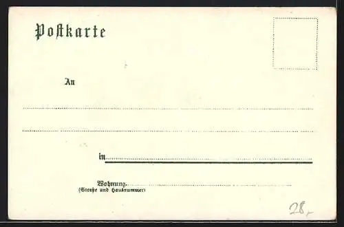 Lithographie Wiernsheim, Handlung H. Preisendanz, Pfarrhaus, Forsthaus