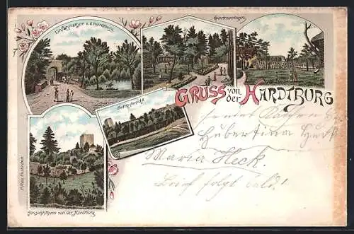 Lithographie Stotzheim, Hardtburg, Einfahrtshof, Aussichtsturm