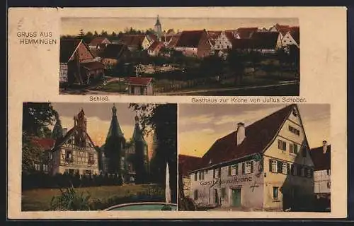 AK Hemmingen / Württ., Gasthaus zur Krone J. Schober, Schloss, Teilansicht