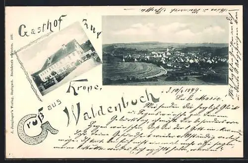 AK Waldenbuch, Gasthaus zur Krone, Gesamtansicht aus der Vogelschau