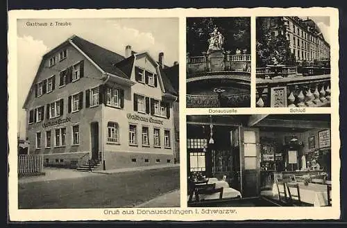 AK Donaueschingen i. Schwarzw., Gasthaus zur Traube, Innenansicht, Donauquelle