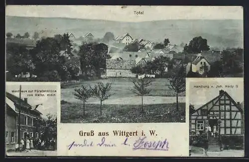 AK Wittgert i. W., Gasthaus zur Fürstenkrone H. Klein, Handlung J. Holly, Totalansicht