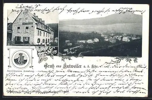 AK Antweiler a. d. Ahr, Gasthaus Brenig, Aussichtsturm Aremberg, Ortsansicht