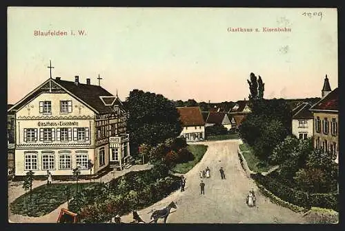 AK Blaufelden, Strasse vor dem Gasthaus zur Eisenbahn