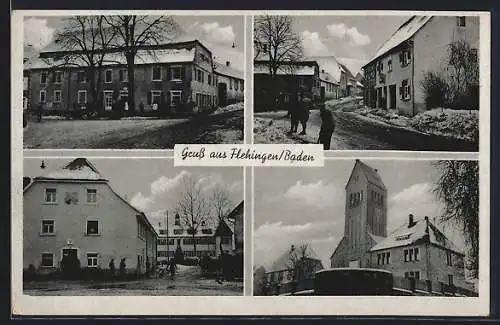 AK Flehingen in Baden, Gasthof zum Adler, Kirche, Strassenpartie