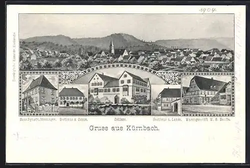 AK Kürnbach / Baden, Gasthaus z. Lamm, Schloss und Haus Henninger in der Bgmstr.