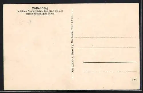 AK Wilfenberg, Gasthaus von Karl Motzer mit Pferden