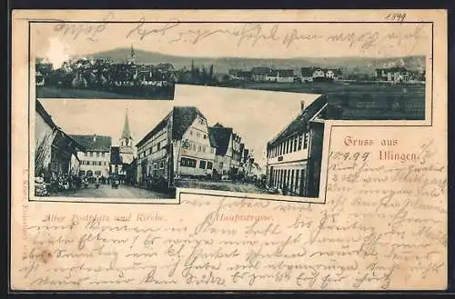 AK Illingen / Württ., Teilansicht, Alter Postplatz und Kirche, Hauptstrasse