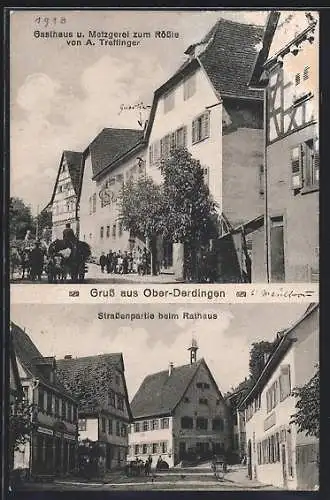 AK Ober-Derdingen, Gasthaus & Metzgerei zum Rössle, Strassenpartie beim Rathaus