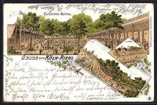 Lithographie Köln-Riehl, Gasthaus Kurfürsten-Garten, Zur Münze